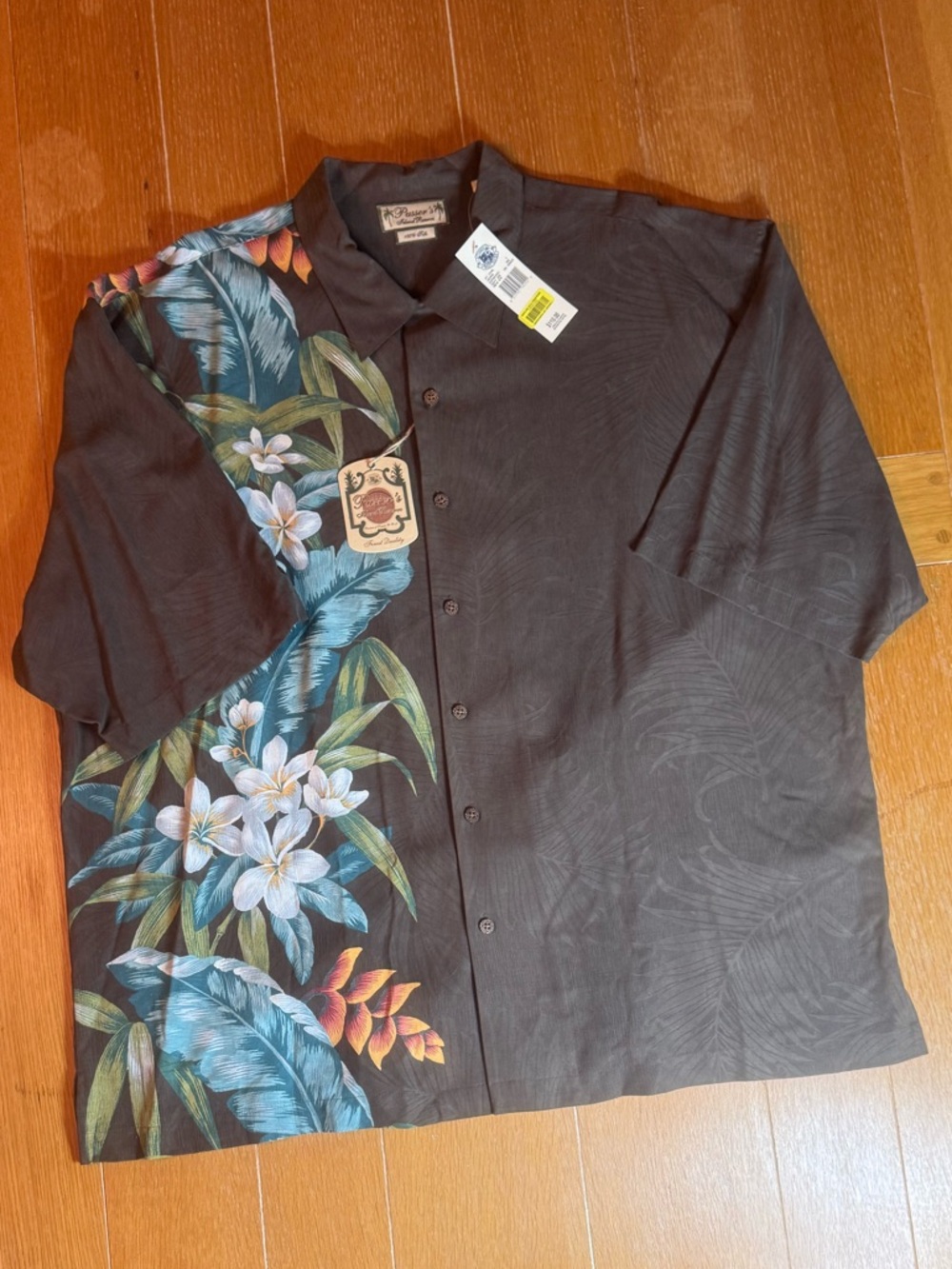 Men’s Pussers Island Reserve Tropical Button-Up Shirt — Espresso Teal Floral XXL